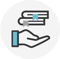 Icono de mano y libros Icono de mano y libros